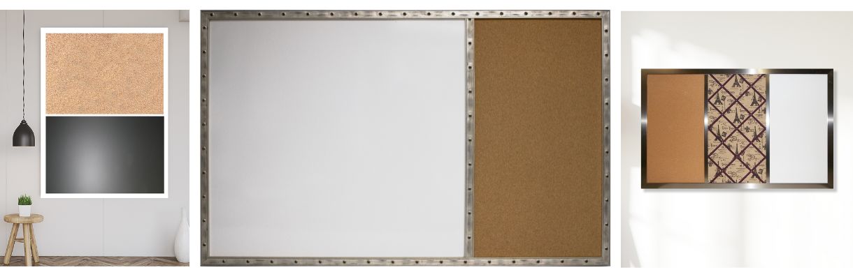Every frame can make any style - select frame - then select type of wallboard - 
    chalkboard, cork board, combination board, whiteboard or fabric wrap corkboard