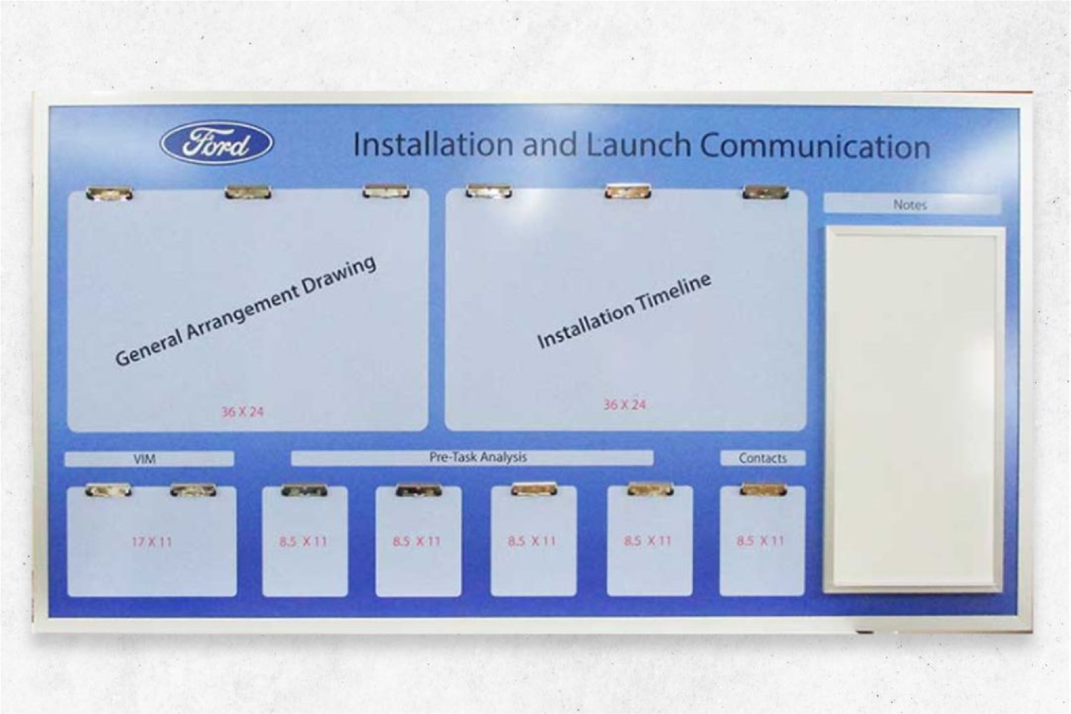 We work with clients using their graphics to create functional production and information boards