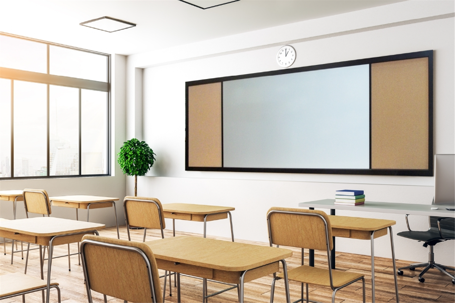 Spacious combination board for teaching, planning, and organization.