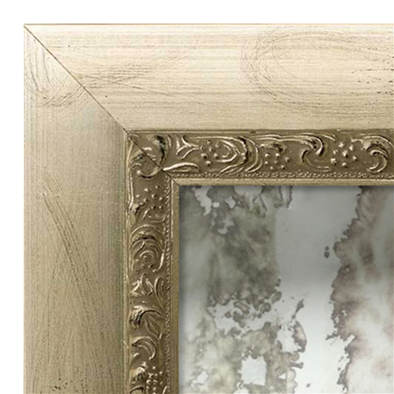 AM1051-90-9 Silver Leaf Distress Custom Mirror With Black Scratching Frame Antiqued Mirror - Running Water Antique Mirror