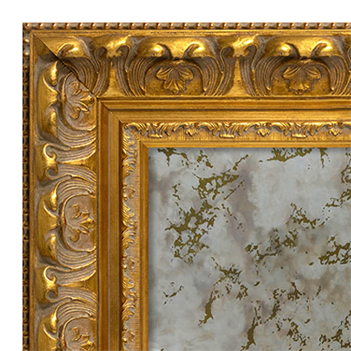 AM1915-90-07 Framed Antiqued Mirror - Ornate Gold Frame with Gold Vein Antiqued Mirror
