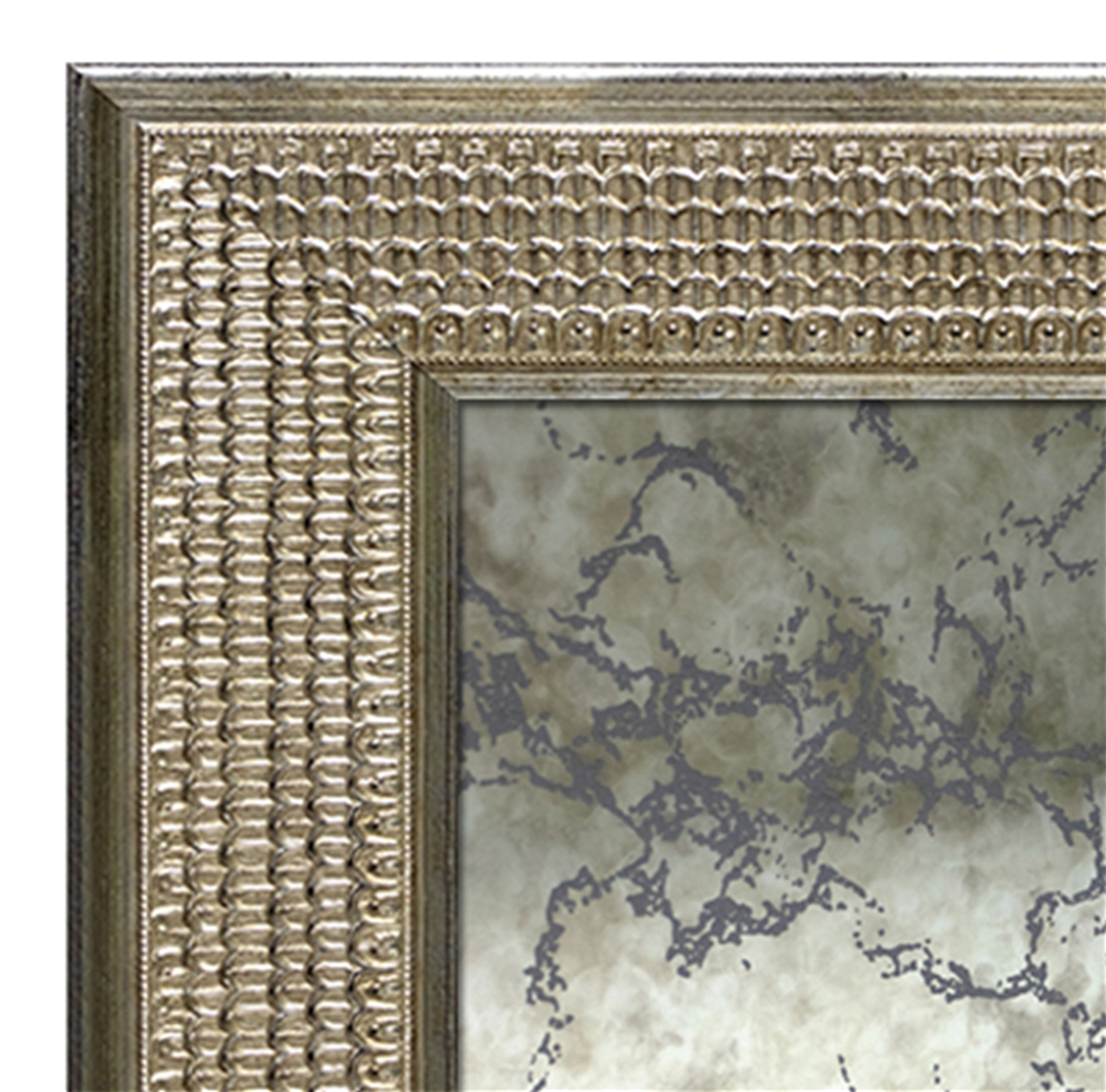 AM1934-90-8 Antique Silver Grillwork Gilded Panel - Silver Vein Antiqued Mirror