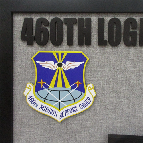 Logo can be easily attached and repositioned on the fabric background.