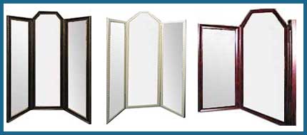Our three panel mirrors with the raised top add extra space to the center of this tri fold mirror
