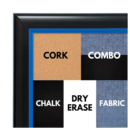 BB1400-1 Black With Blue Lip Small To Medium Custom Cork Chalk or Dry Erase Board
