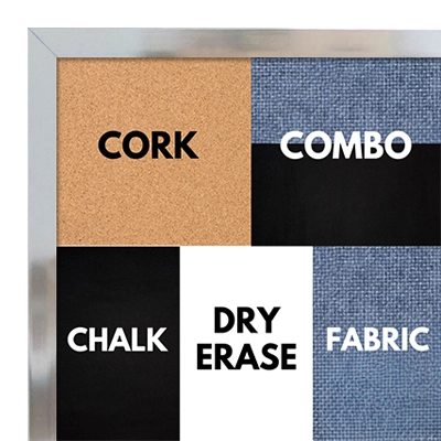 BB1540-01 Thin Metal Bright Silver -Shiny Chrome Look Custom Cork Chalk or Dry Erase Board Small To Large