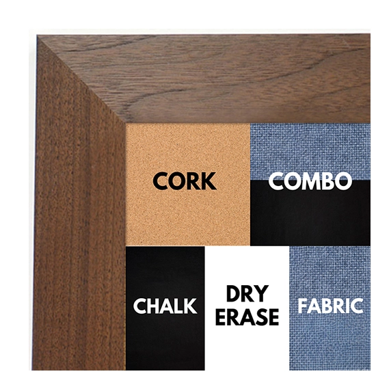 BB1682-2 | Natural Walnut | Custom Cork Bulletin Board | Custom White Dry Erase Board | Custom Chalk Board