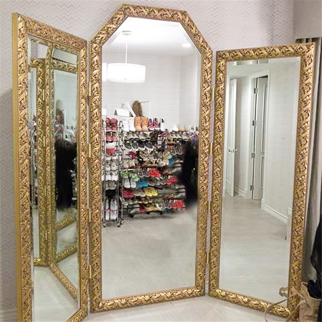 WM1624 - Very Ornate - Gold, Silver & Red - Custom 3 Panel Mirror