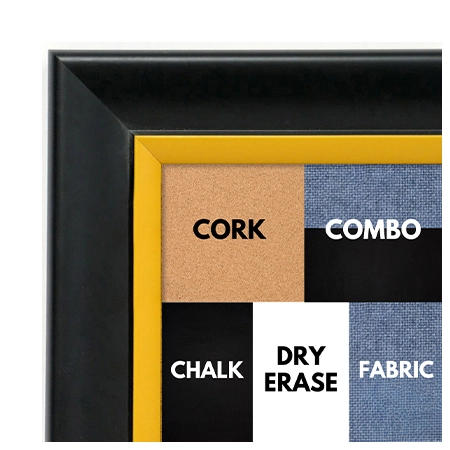 BB1690-2 | Black / Yellow | Custom Cork Bulletin Board | Custom White Dry Erase Board | Custom Chalk Board