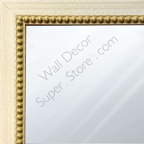 MR1206-2 Cream Square W/Gold Bead - Custom Small Mirror - 0.75 Inch Wide